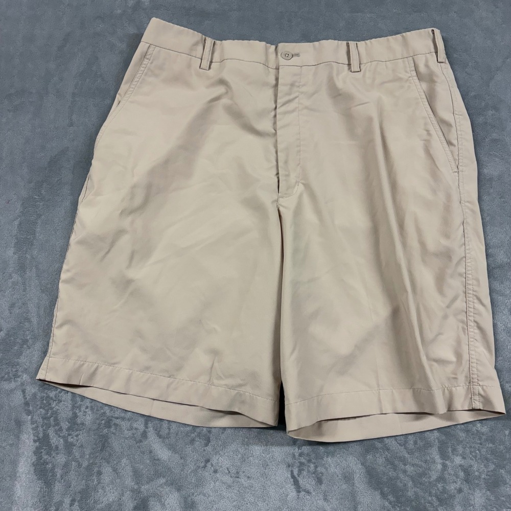 Nike Golf Fit Dry Shorts Mens 36 Tan Khaki‎ Performance Flat Fron Stitched Logo